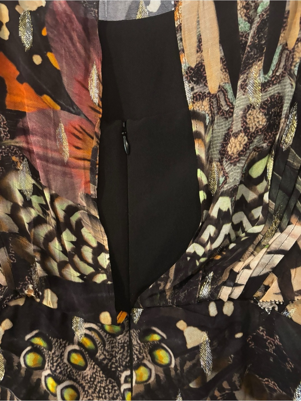 AllSaints Feather Print Midi Dress - Black & Multicolor Women’s Size 8 - Picture 4 of 8